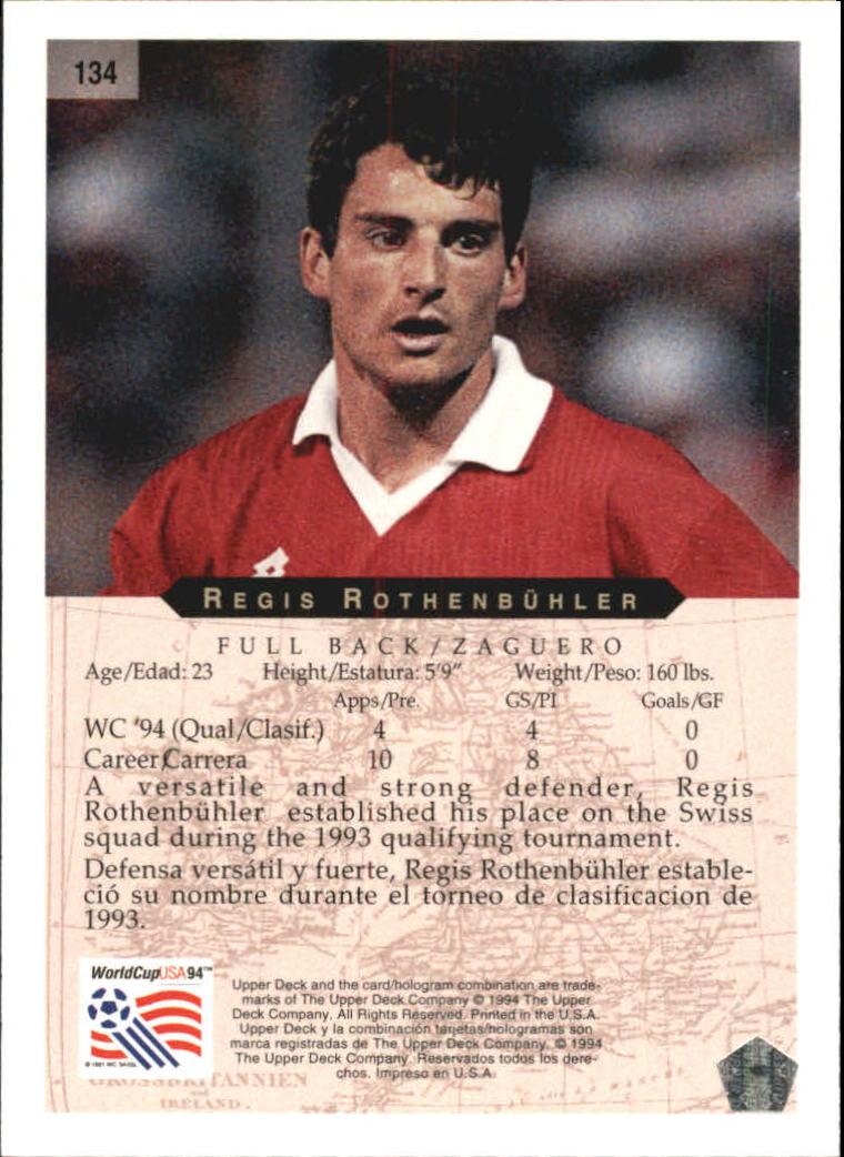 1994 Upper Deck World Cup Contenders English/Spanish #134 Regis Rothenbuhler back image