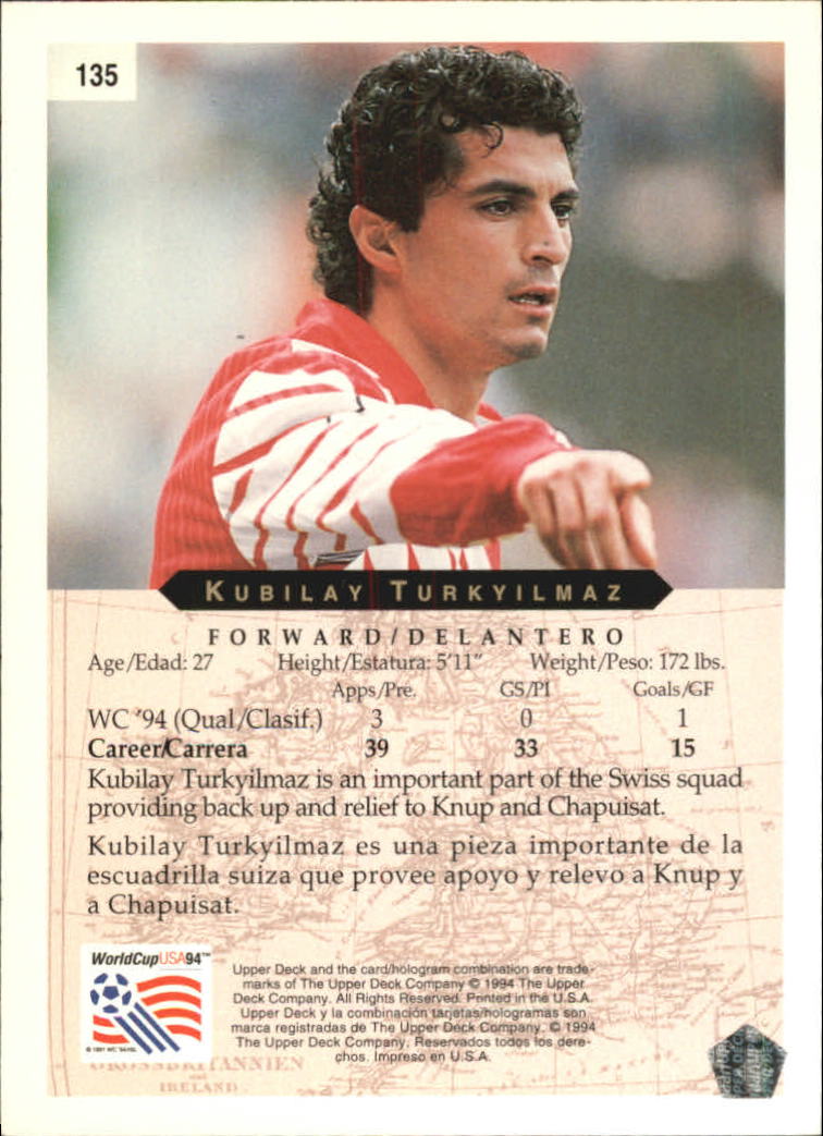 1994 Upper Deck World Cup Contenders English/Spanish #135 Kubilay Turkyilmaz back image