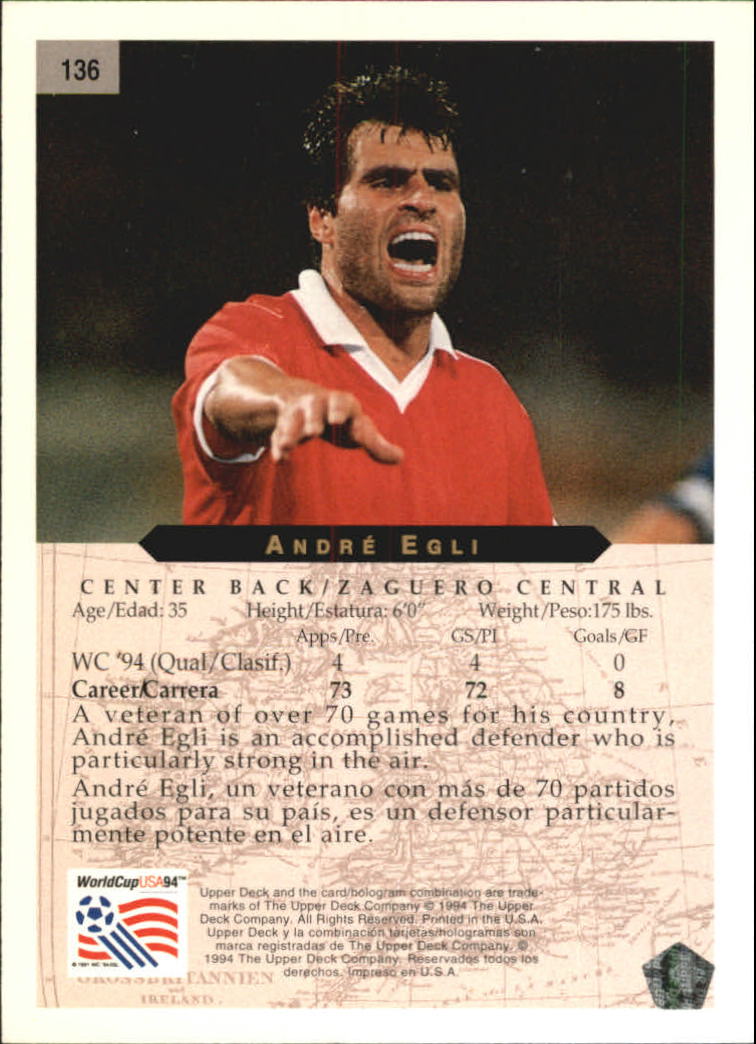 1994 Upper Deck World Cup Contenders English/Spanish #136 Andr Egli back image