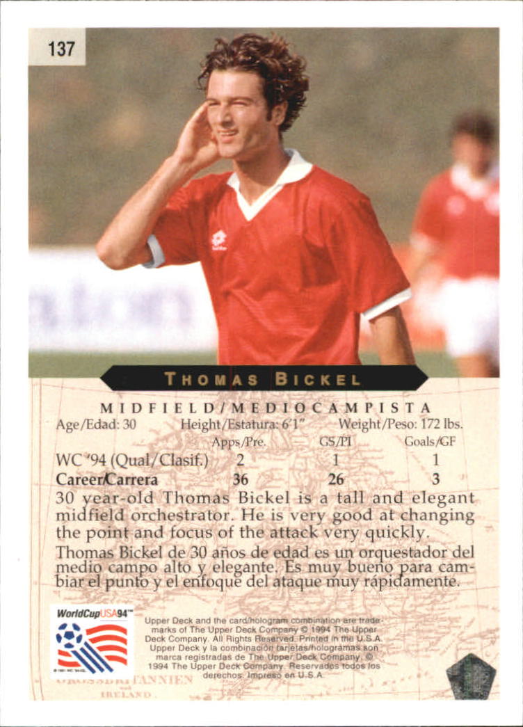 1994 Upper Deck World Cup Contenders English/Spanish #137 Thomas Bickel back image
