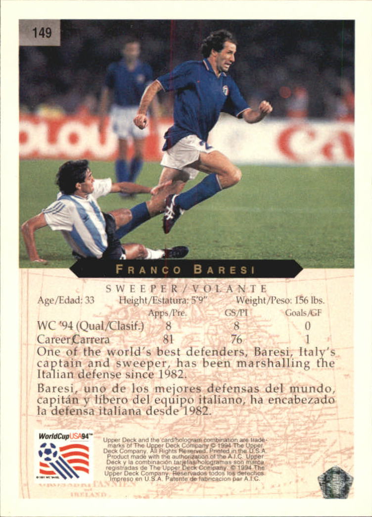 1994 Upper Deck World Cup Contenders English/Spanish #149 Franco Baresi back image