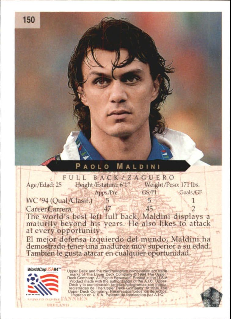 1994 Upper Deck World Cup Contenders English/Spanish #150 Paolo Maldini back image