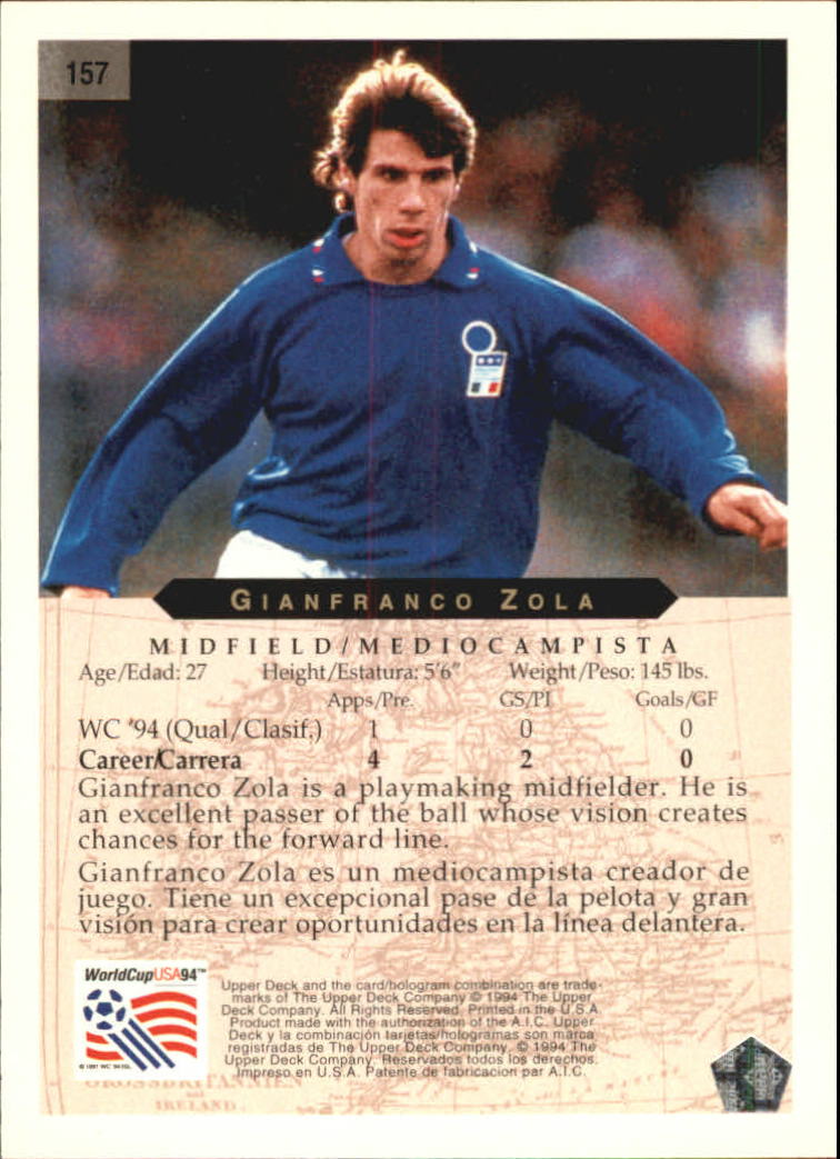 1994 Upper Deck World Cup Contenders English/Spanish #157 Gianfranco Zola back image