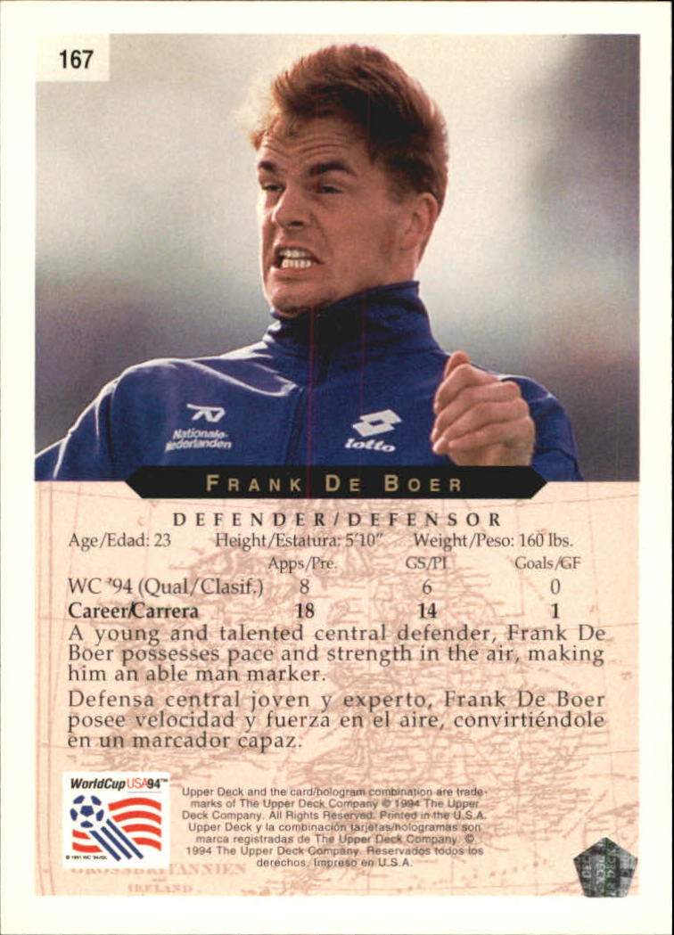 1994 Upper Deck World Cup Contenders English/Spanish #167 Frank De Boer back image