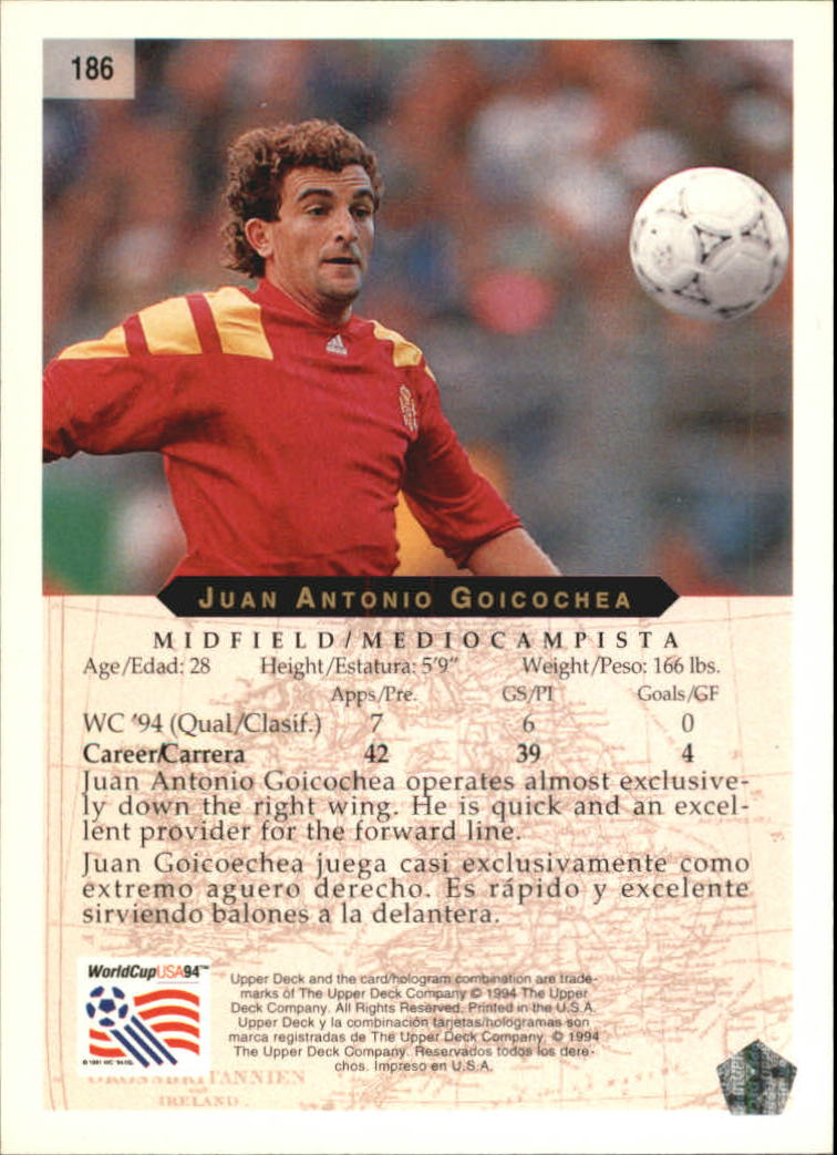 1994 Upper Deck World Cup Contenders English/Spanish #186 J.Antonio Goicochea back image