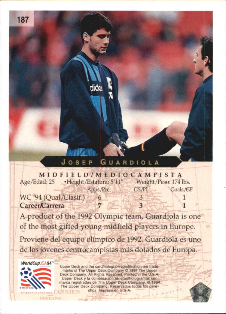 1994 Upper Deck World Cup Contenders English/Spanish #187 Josep Guardiola back image