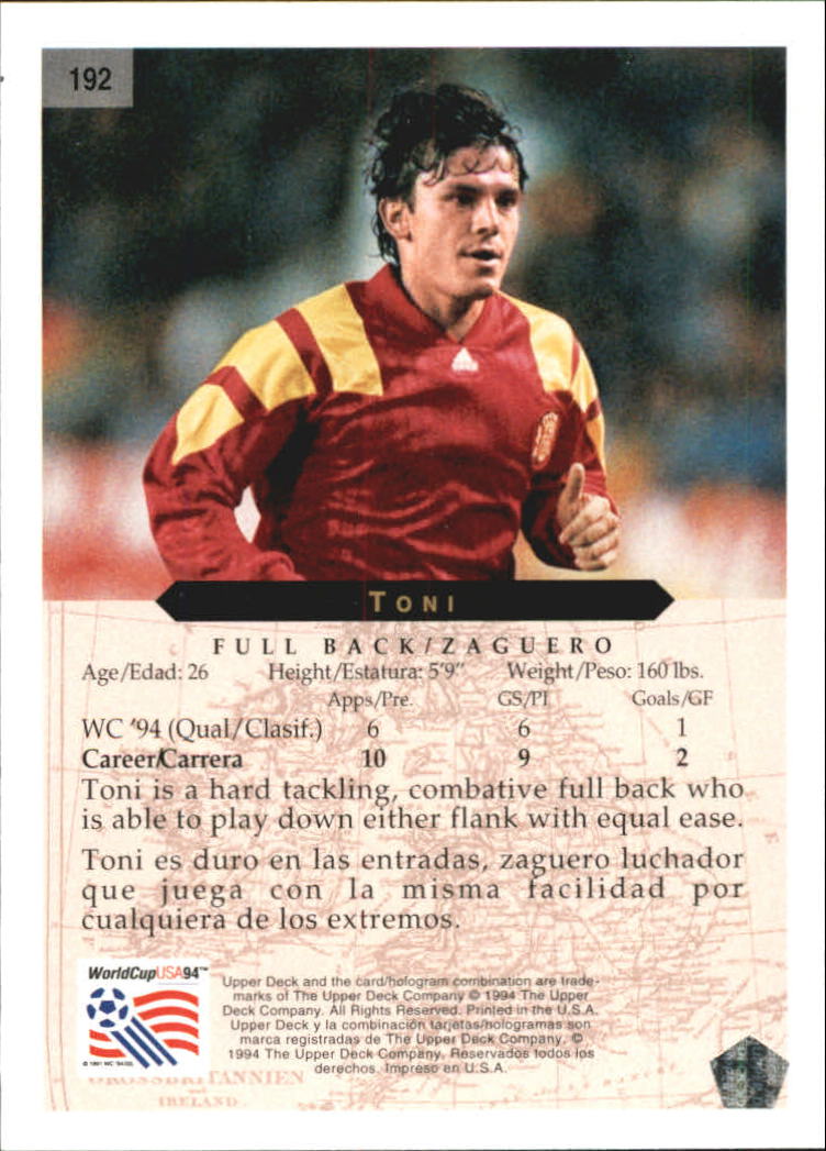 1994 Upper Deck World Cup Contenders English/Spanish #192 Toni back image