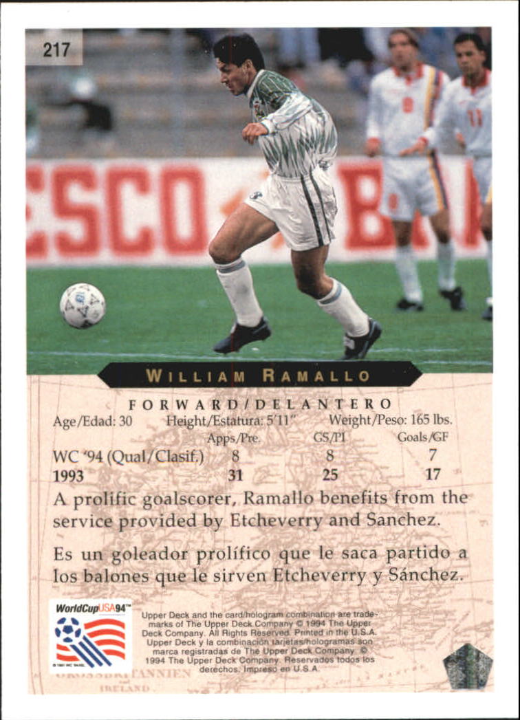 1994 Upper Deck World Cup Contenders English/Spanish #217 William Romallo back image