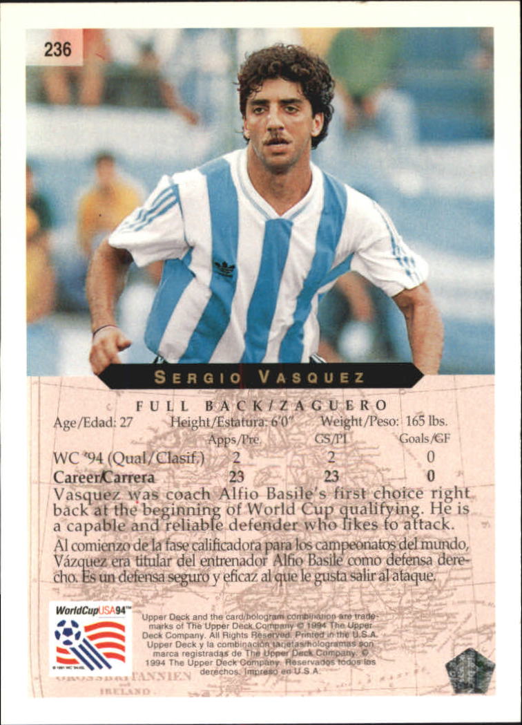 1994 Upper Deck World Cup Contenders English/Spanish #236 Sergio Vasquez back image