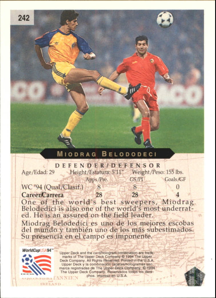 1994 Upper Deck World Cup Contenders English/Spanish #242 Miodrag Belodedeci back image