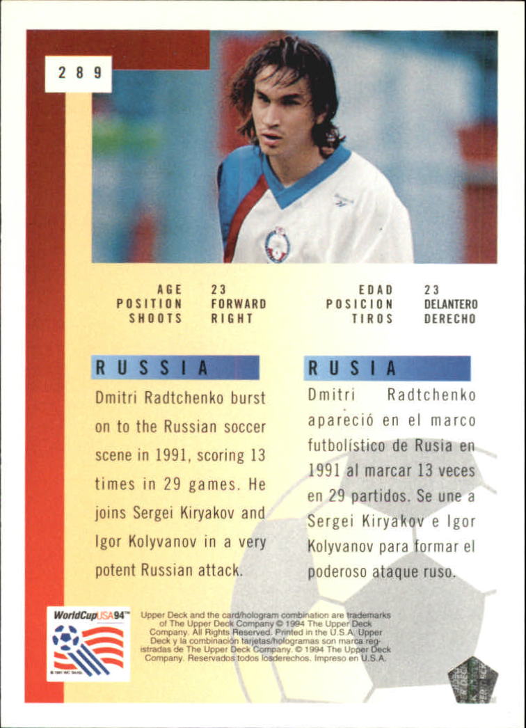 1994 Upper Deck World Cup Contenders English/Spanish #289 Dimitri Radchenko back image