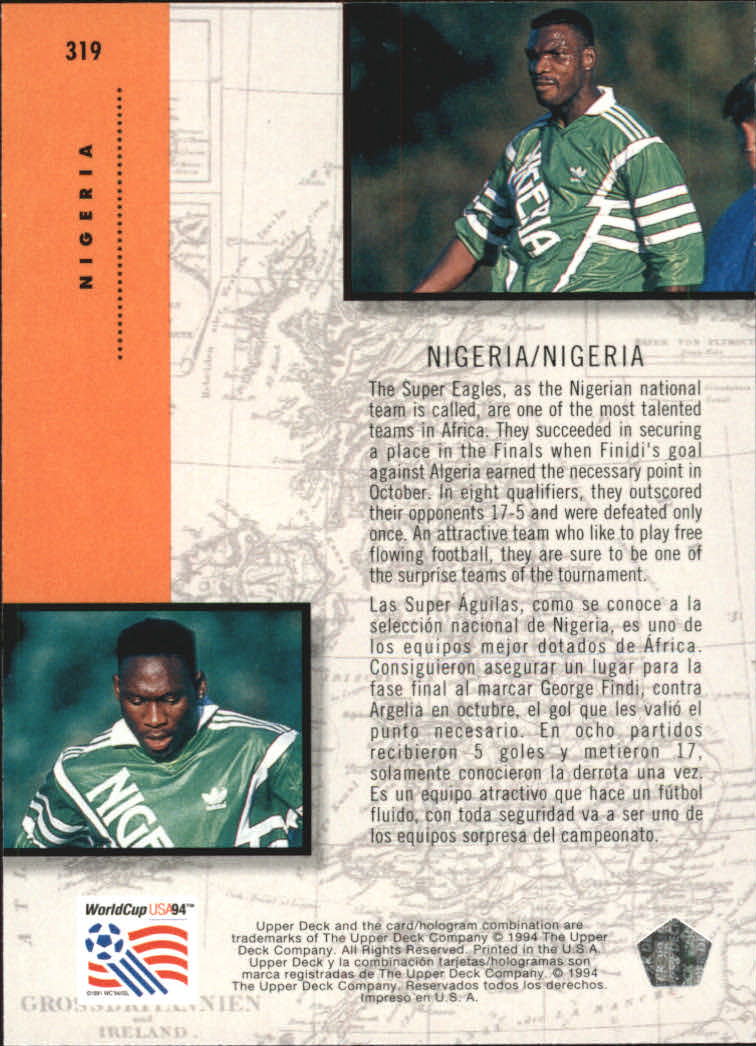 1994 Upper Deck World Cup Contenders English/Spanish #319 Nigeria back image