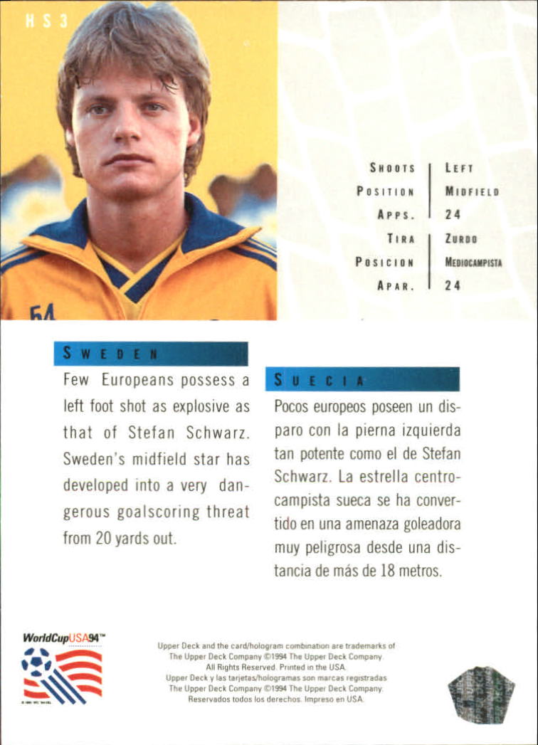 1994 Upper Deck World Cup Contenders English/Spanish Hot Shots #HS3 Stefan Schwarz back image