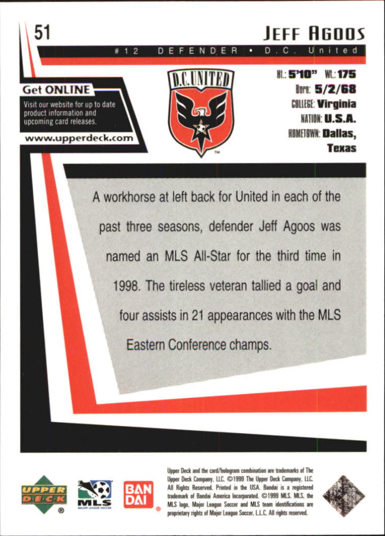 1999 Upper Deck MLS #51 Jeff Agoos back image