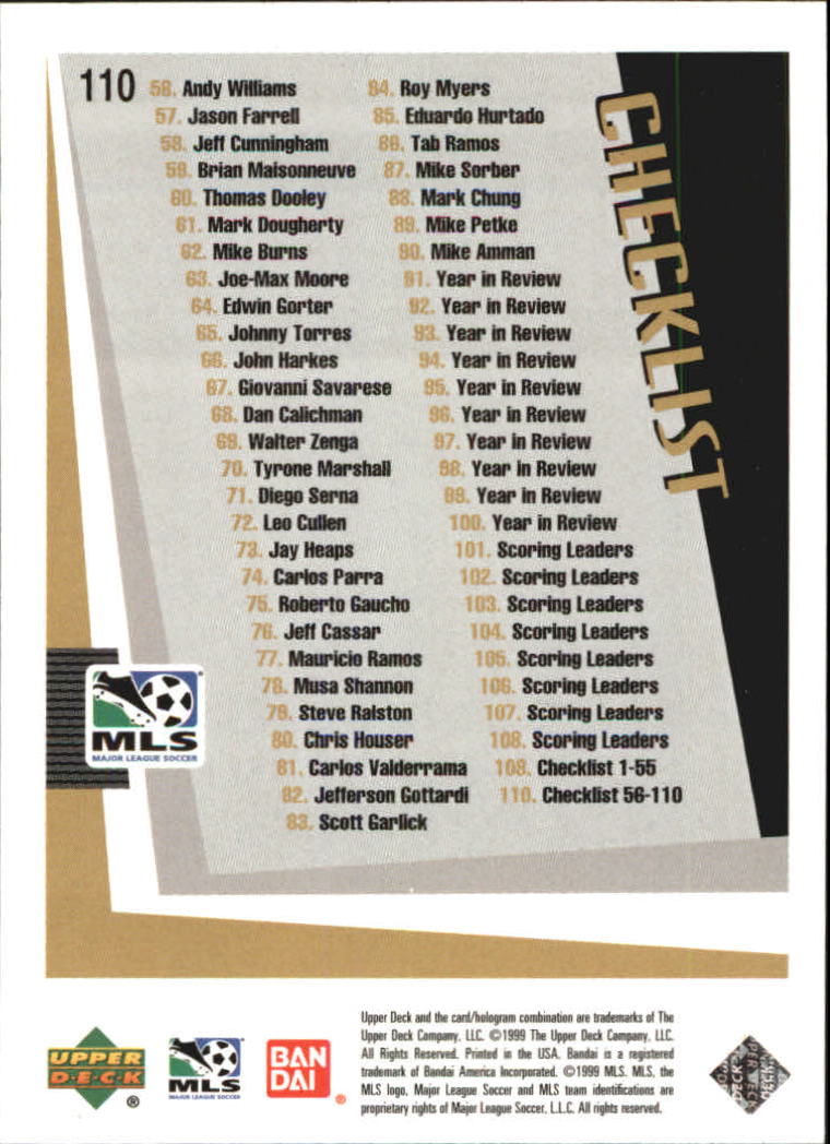 B6318- 1999 Upper Deck MLS Soccer Card #s 1-110 -You Pick- 15+ FREE US SHIP - Picture 209 of 209