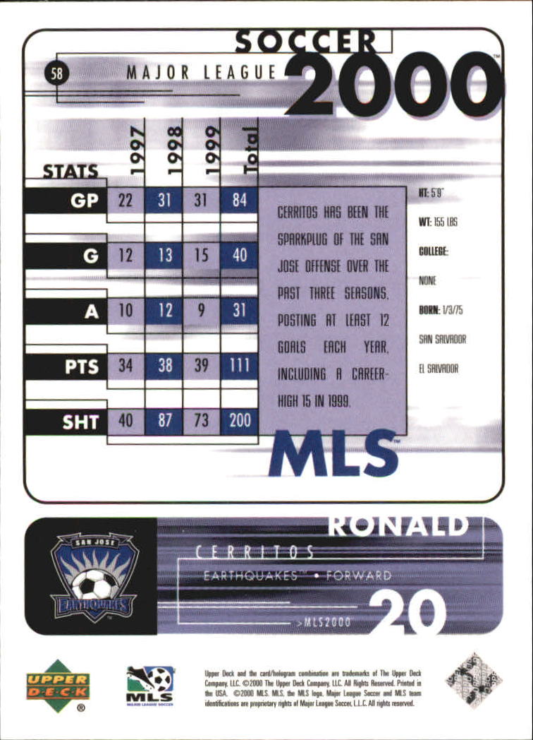 2000 Upper Deck MLS #58 Ronald Cerritos back image