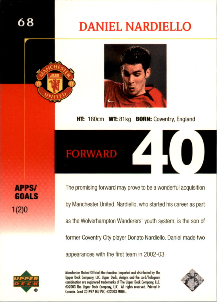 2003 Upper Deck Manchester United #68 Daniel Nardiello back image