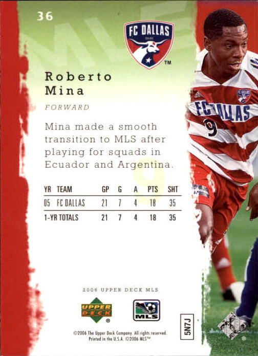2006 Upper Deck MLS #36 Roberto Mina back image