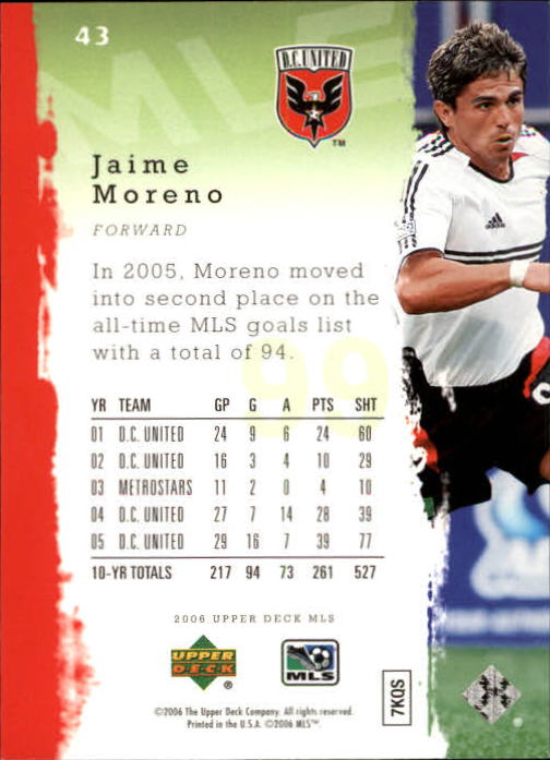 2006 Upper Deck MLS #43 Jaime Moreno back image
