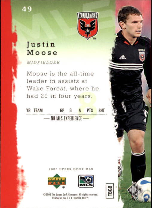 2006 Upper Deck MLS #49 Justin Moose back image