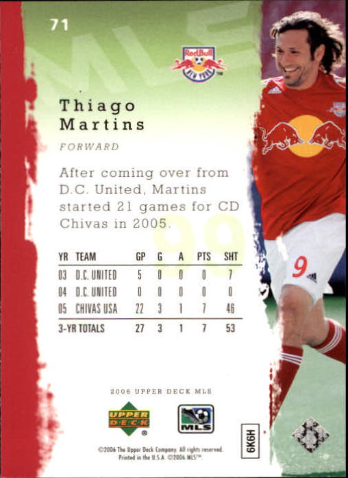 2006 Upper Deck MLS #71 Thiago Martins back image