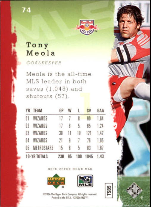 2006 Upper Deck MLS #74 Tony Meola back image