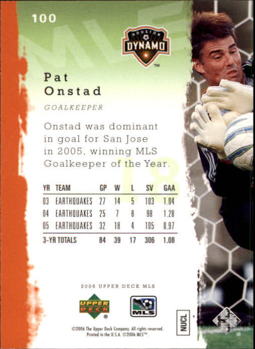 2006 Upper Deck MLS #100 Pat Onstad back image