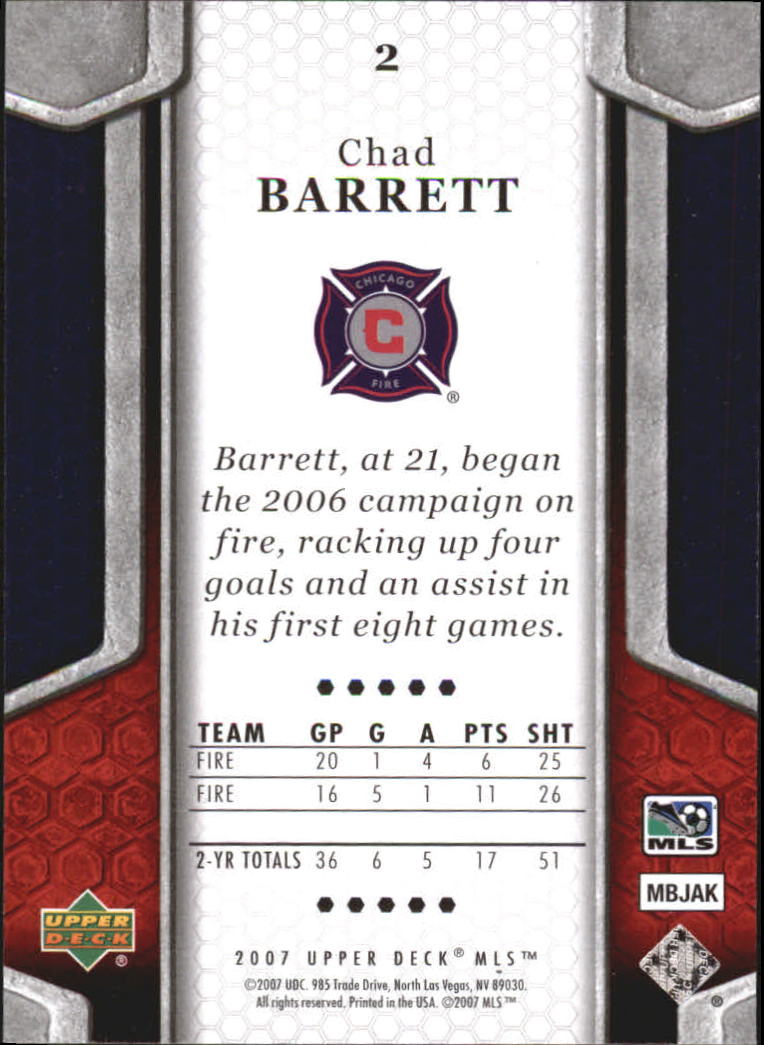 2007 Upper Deck MLS #2 Chad Barrett RC back image