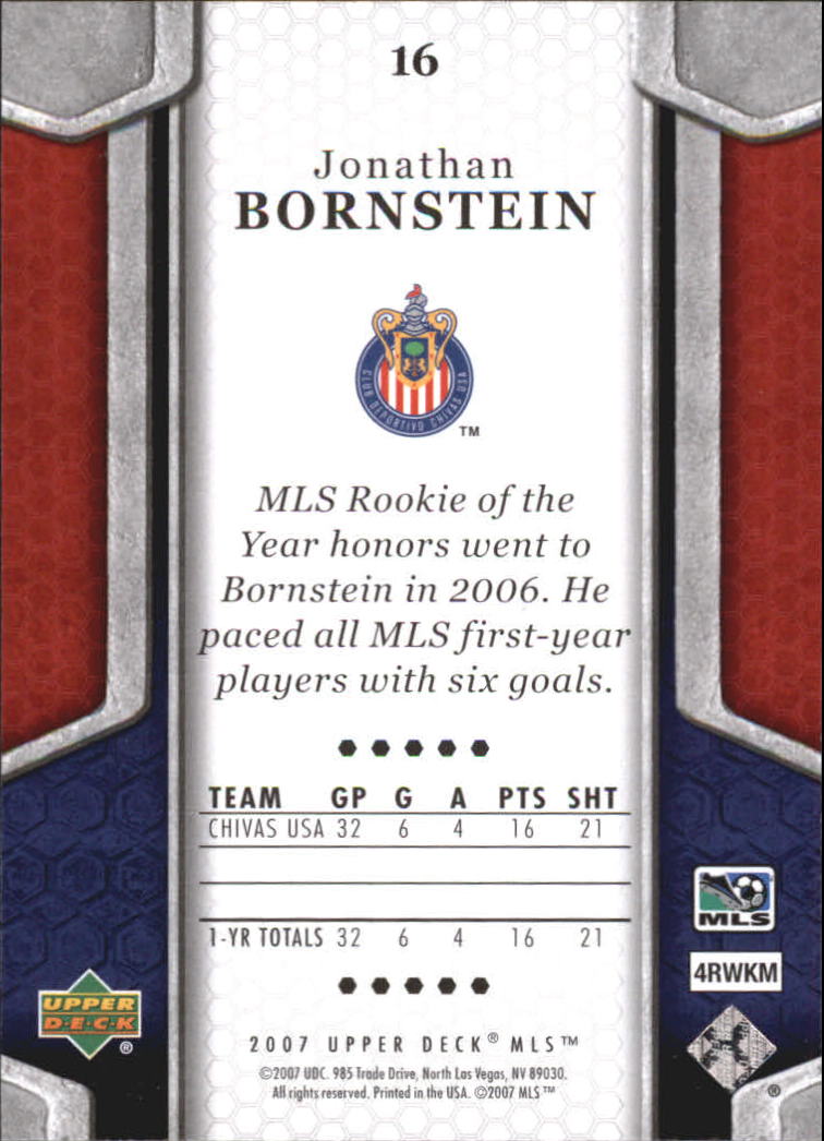 2007 Upper Deck MLS #16 Jonathan Bornstein RC back image