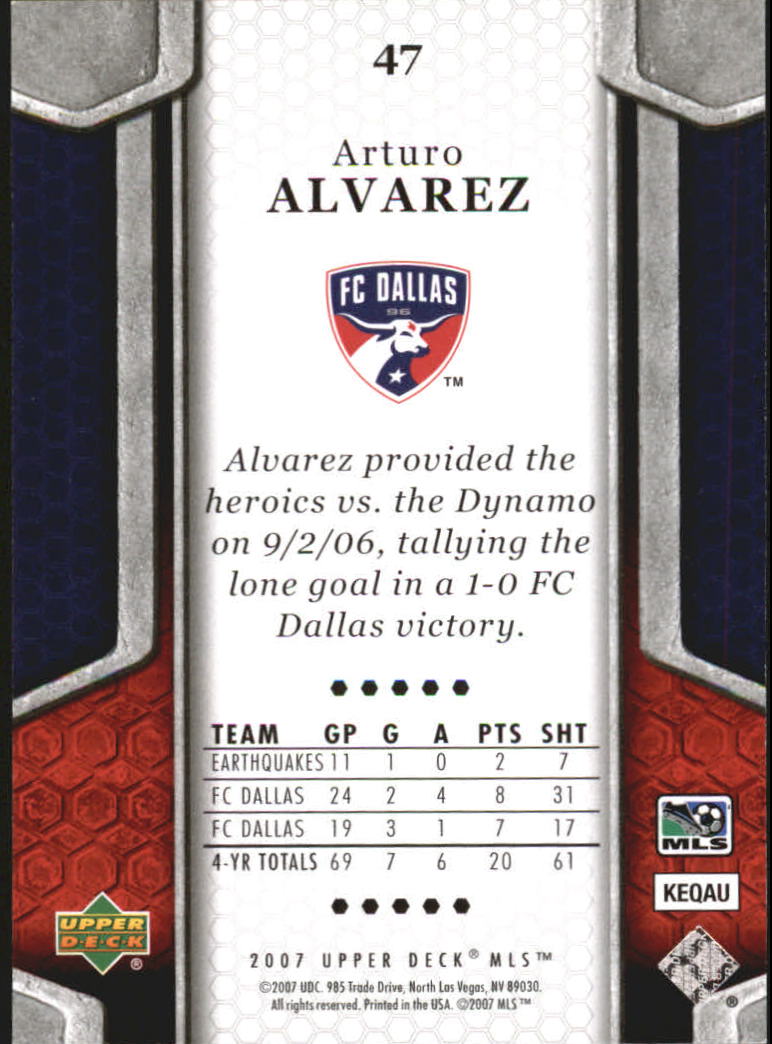 2007 Upper Deck MLS #47 Arturo Alvarez RC back image