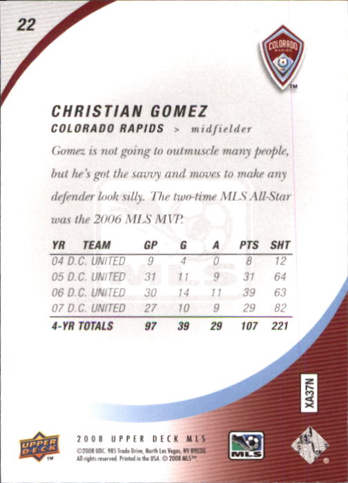 2008 Upper Deck MLS #22 Christian Gomez back image
