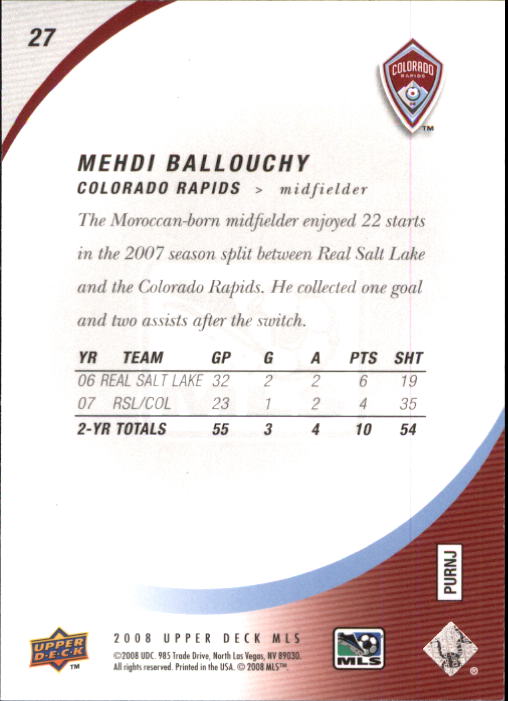 2008 Upper Deck MLS #27 Mehdi Ballouchy back image
