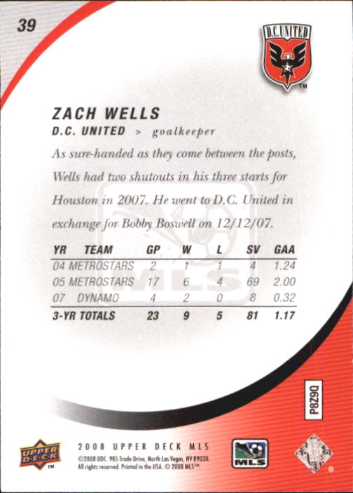 2008 Upper Deck MLS #39 Zach Wells back image