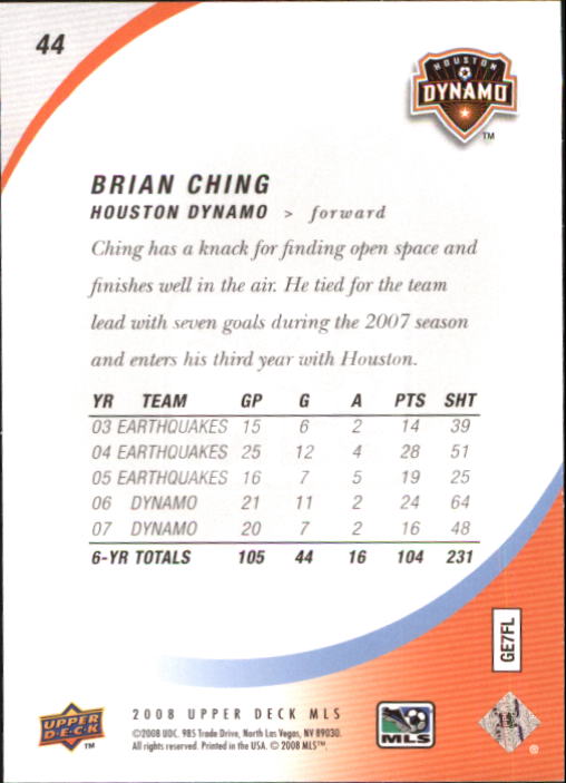 2008 Upper Deck MLS #44 Brian Ching back image