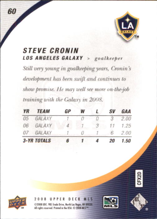 2008 Upper Deck MLS #60 Steve Cronin back image