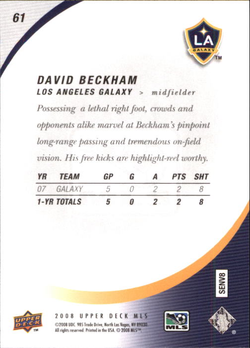2008 Upper Deck MLS #61 David Beckham back image