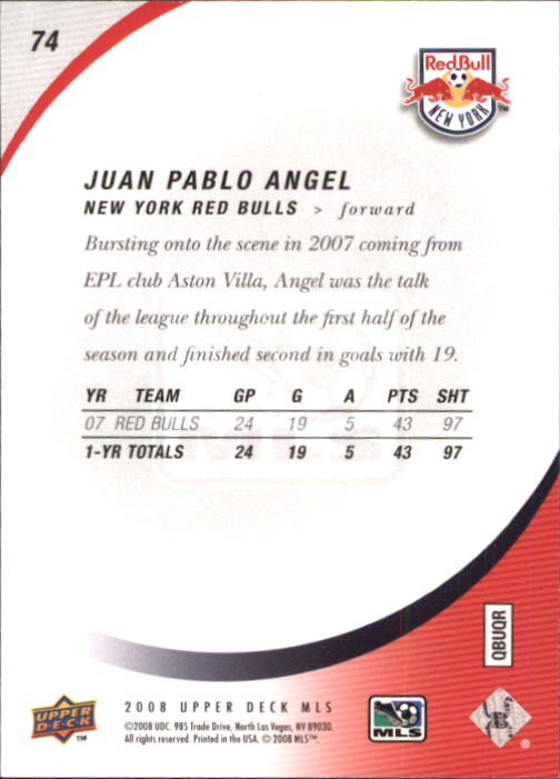 2008 Upper Deck MLS #74 Juan Pablo Angel back image
