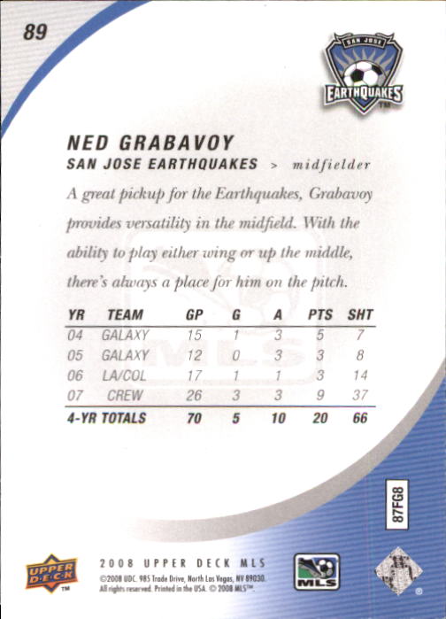 2008 Upper Deck MLS #89 Ned Grabavoy back image