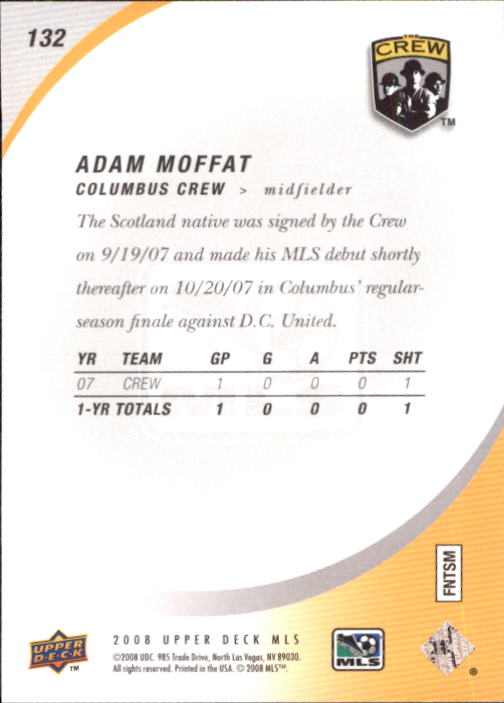 2008 Upper Deck MLS #132 Adam Moffat back image