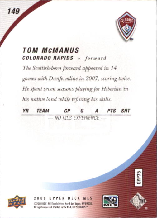 2008 Upper Deck MLS #149 Tom McManus back image