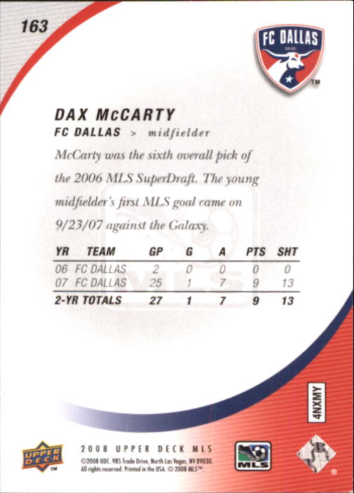 2008 Upper Deck MLS #163 Dax McCarty back image