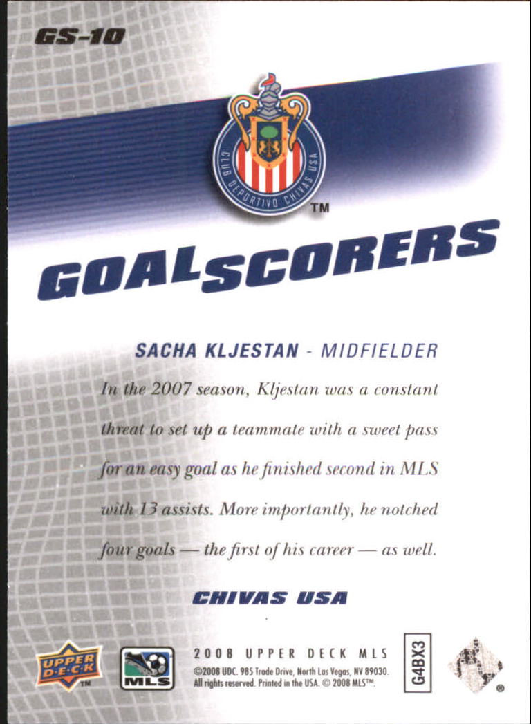 2008 Upper Deck MLS Goal Scorers #GS10 Sacha Kljestan back image