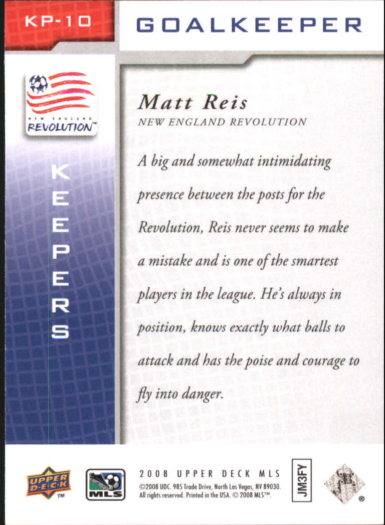 2008 Upper Deck MLS Keepers #KP10 Matt Reis back image