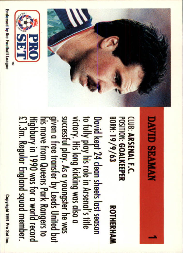 1991-92 Pro Set England #1 David Seaman back image
