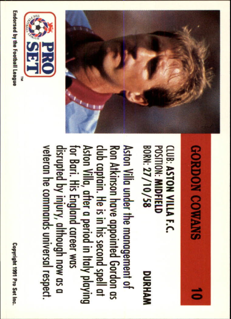 1991-92 Pro Set England #10 Gordan Cowans back image