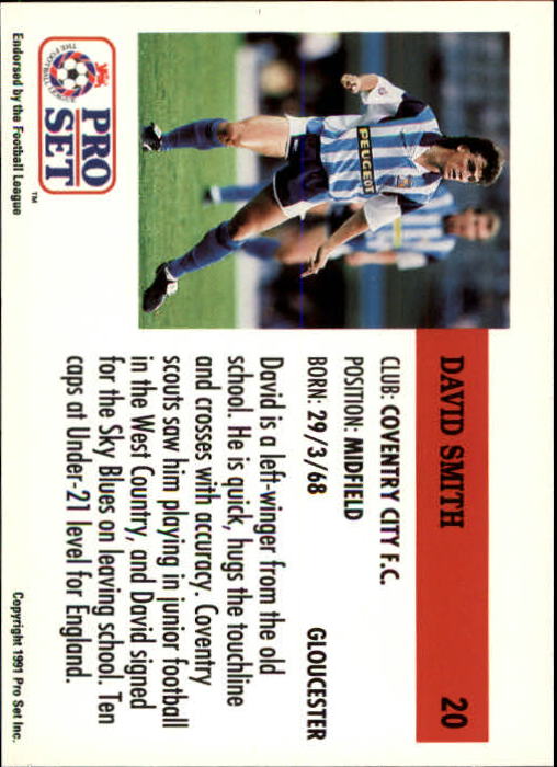 1991-92 Pro Set England #20 David Smith back image
