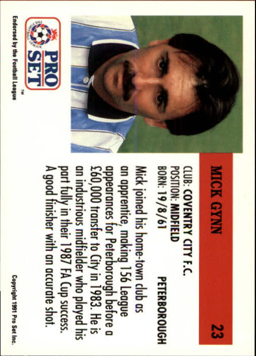 1991-92 Pro Set England #23 Mick Gynn back image