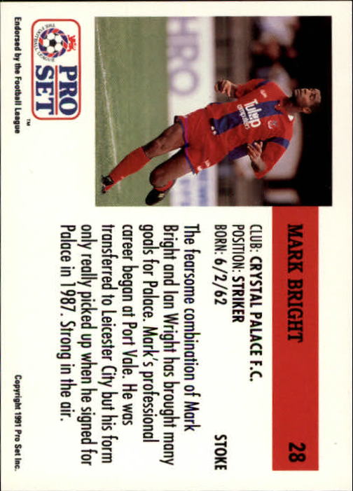 1991-92 Pro Set England #28 Mark Bright back image