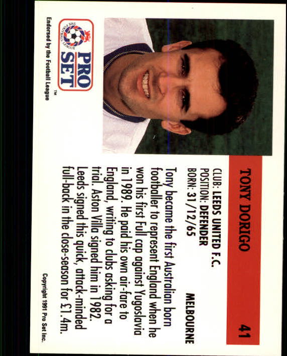 1991-92 Pro Set England #41 Tony Dorigo back image
