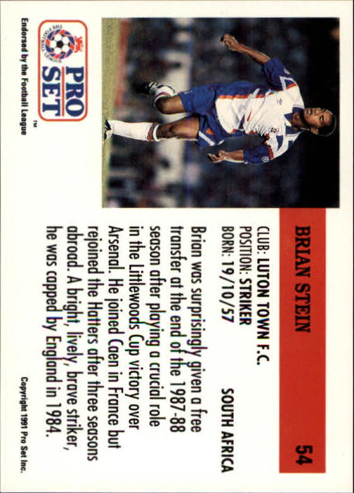 1991-92 Pro Set England #54 Brain Stein back image
